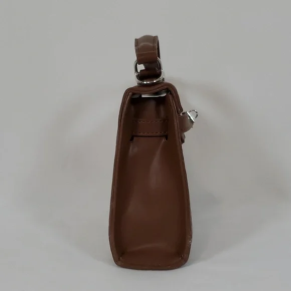 NEW BROWN CROC EMBOSSED FAUX LEATHER SMALL SATCHEL CROSSBODY BAG - Picture 6 of 13